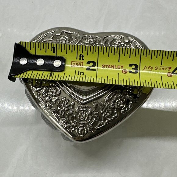 Vintage MCM Heart Shape Silver and Glass Trinket Jewelry Box Candy Dish 3.5 in - Picture 9 of 10